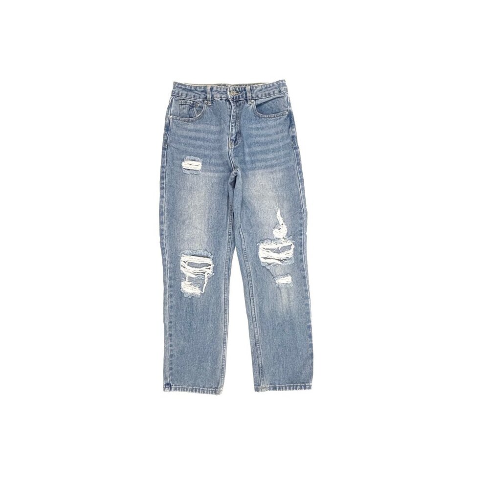 Cali 1850 Jeans Women 1 Blue Distressed Straight Leg High Rise Denim
